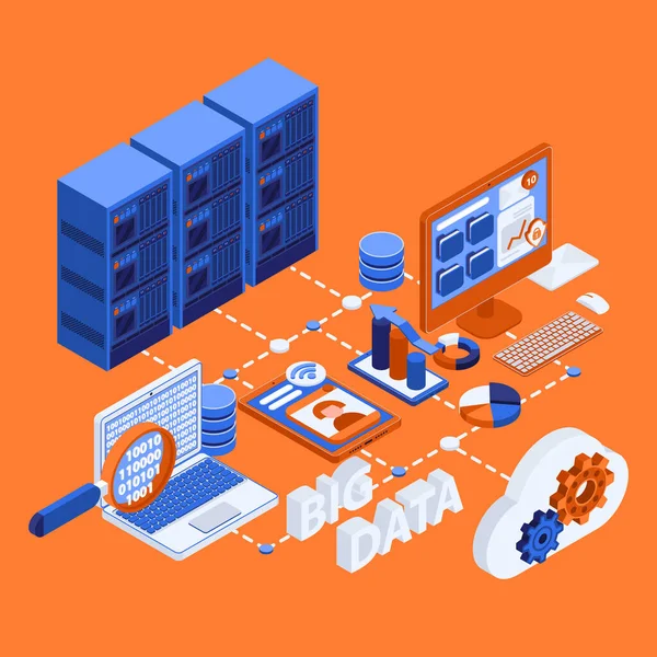 Big Data Isometric Flowchart — Stock Vector