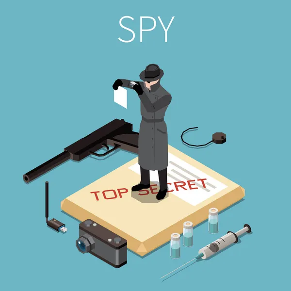 Ilustración isométrica espía — Vector de stock