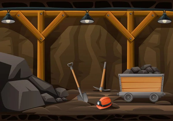 Composición de dibujos animados dentro de la mina — Vector de stock