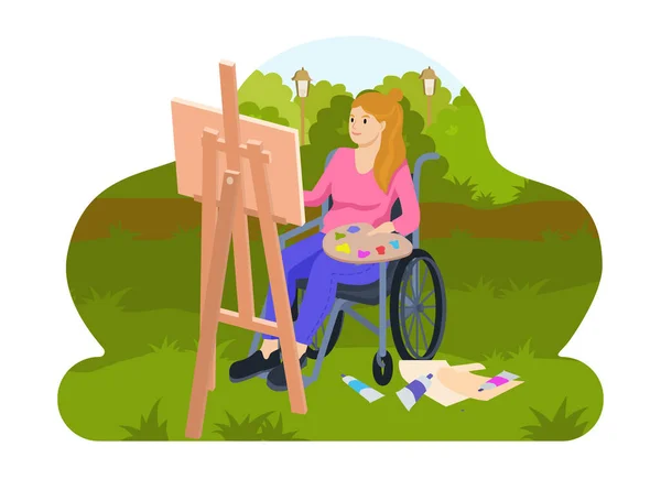 Plochá kompozice malíře invalidního vozíku — Stockový vektor