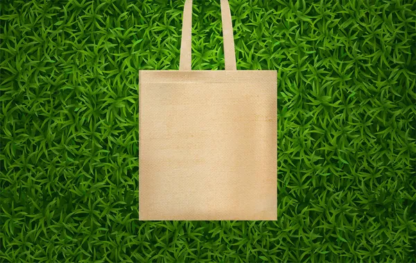 Manos realistas bolsa verde hierba composición — Vector de stock
