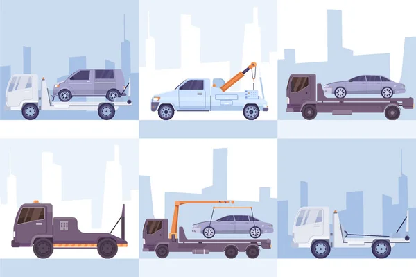 City Tow Truck Flat Compositions — Stockový vektor