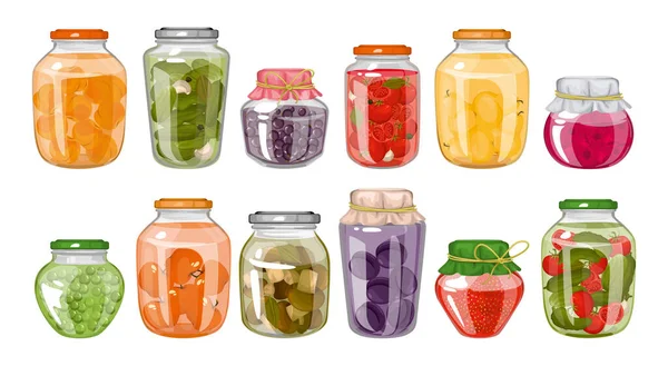 Conjunto de colores de alimentos enlatados hechos en casa — Vector de stock