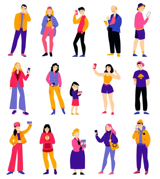 Conjunto de personas con smartphones — Vector de stock