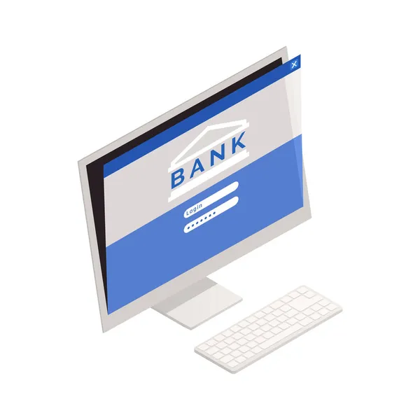 Computador Banking Composição Isométrica — Vetor de Stock