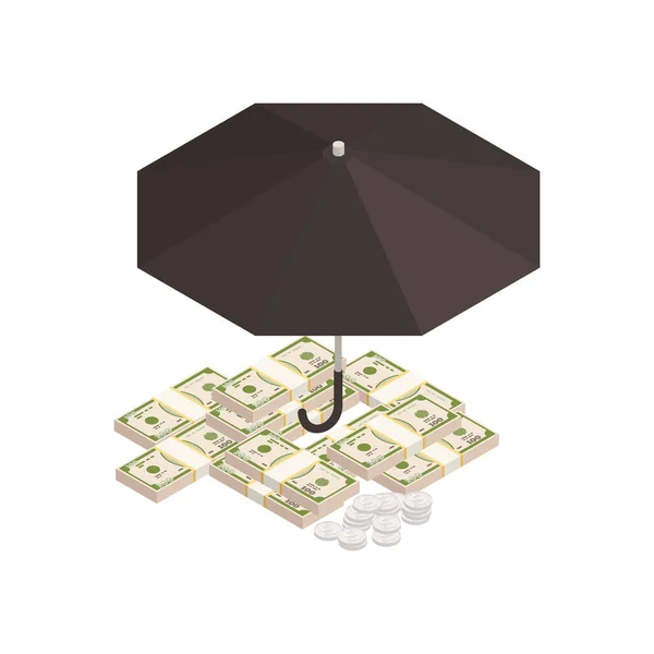 Az esernyő védi a készpénz összetételét — Stock Vector