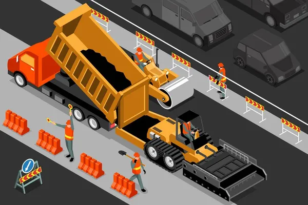 Isometrische Straßenreparaturzusammensetzung — Stockvektor