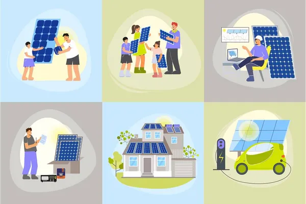 Composiciones cuadradas de energía solar — Archivo Imágenes Vectoriales