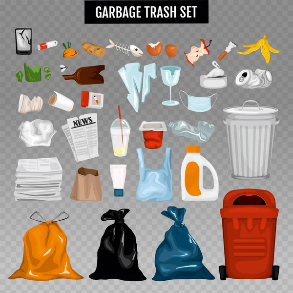 Trash Garbage Icon Set — Stock Vector