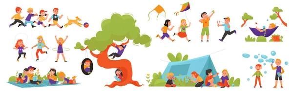 Nyári gyermekek játék tevékenység Színes ikon készlet — Stock Vector