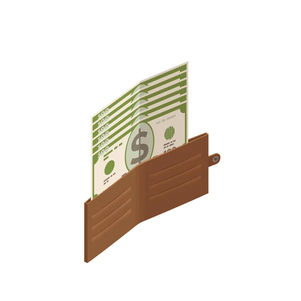 Cash Wallet Isometric Composition — Stock Vector