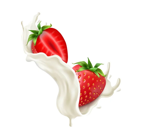 Yogur de leche de fresa Composición — Vector de stock
