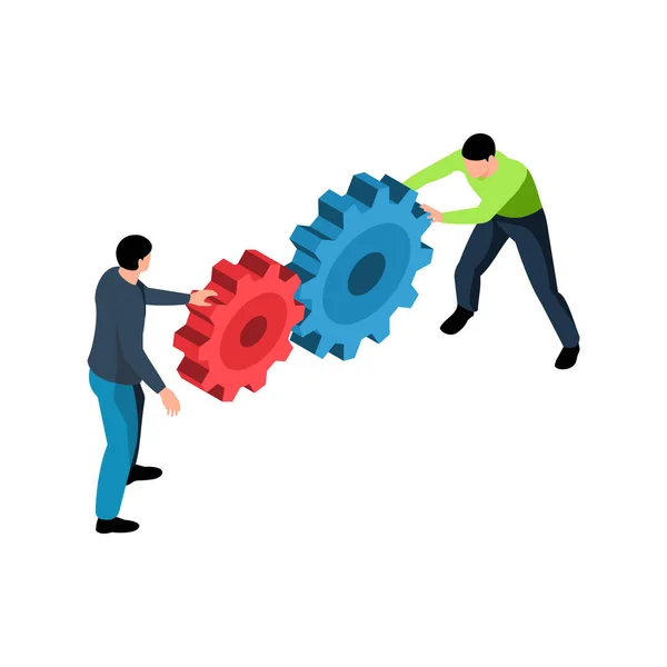 Workers With Gears Composition — Stock Vector