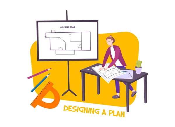 Designing Housing Plan Composition — Stock Vector