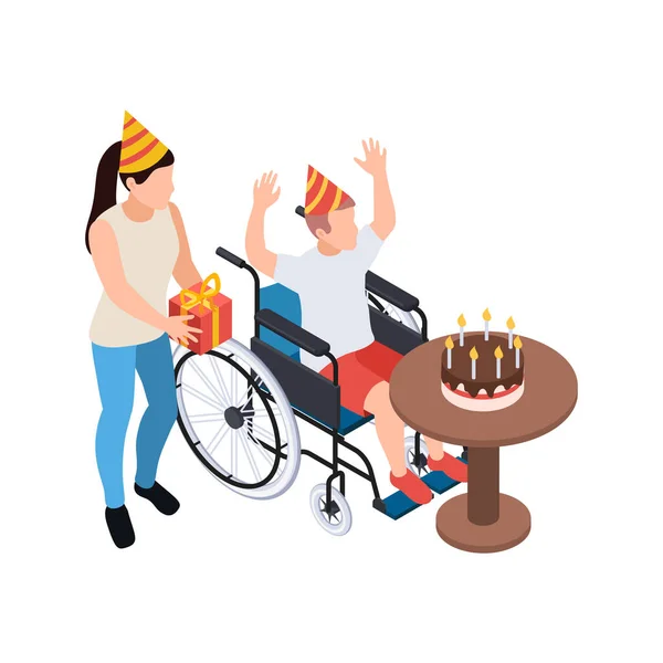 Composição de aniversário de criança com deficiência — Vetor de Stock