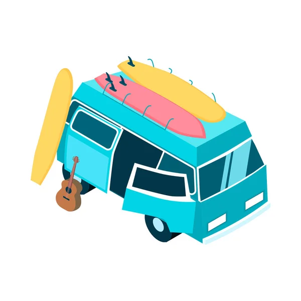 Hippie Van Surfing Composição — Vetor de Stock