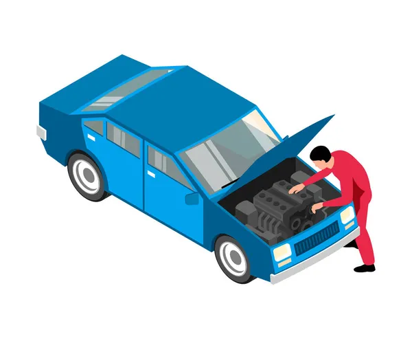 Werknemer reparaties auto samenstelling — Stockvector