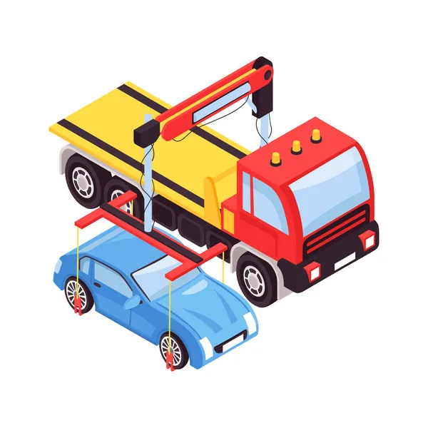 Towing Car Isometric Composition — Stock Vector