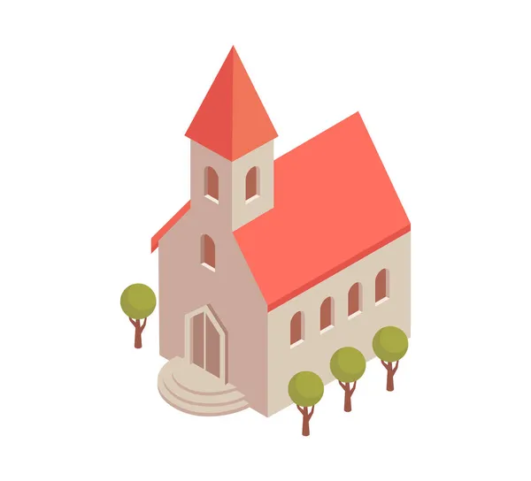 Church Building Isometric Composition — Stock Vector
