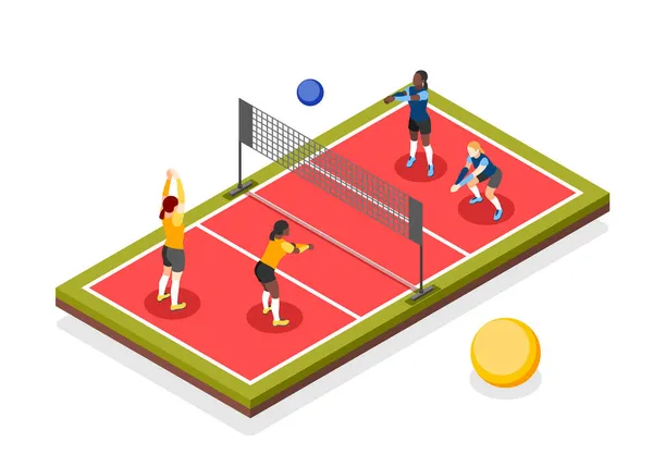 Volleyball Playground Isometric Composition — Stock Vector