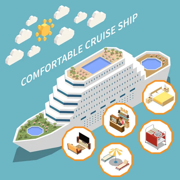 Sea Cruise barevné Izometrická koncepce — Stockový vektor