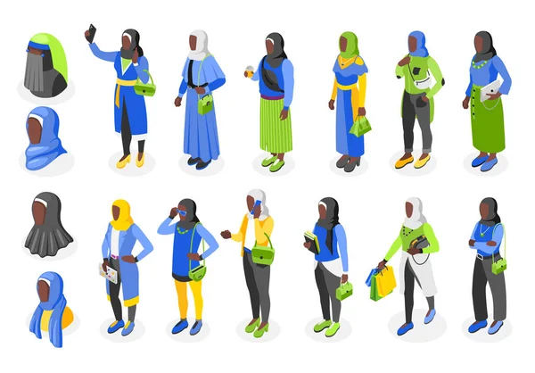 Hidżab Isometryczny zestaw kolorów — Wektor stockowy