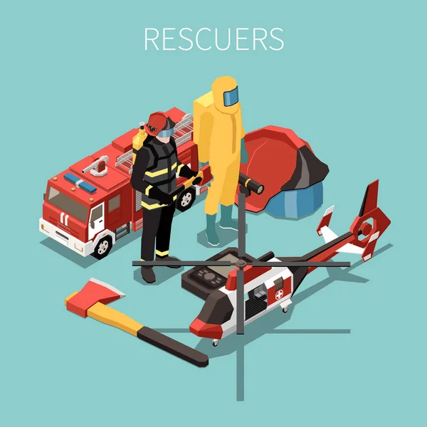 Rescuers Fundo Isométrico —  Vetores de Stock