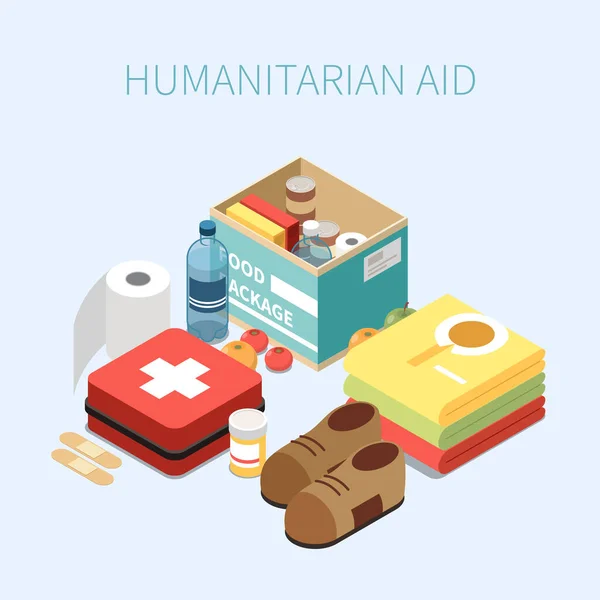 Aide humanitaire Affiche isométrique — Image vectorielle