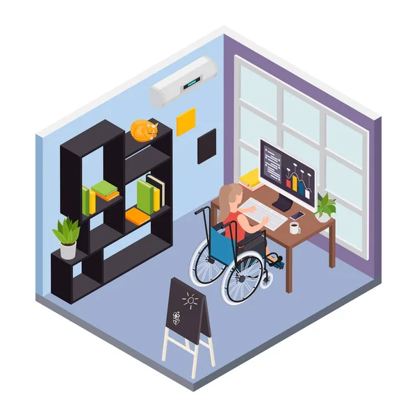 Working Place Disabled Composition — Stock Vector