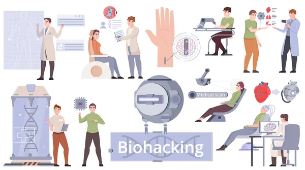 Biohacking Flat Set — Stockvektor