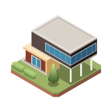 Isometric Suburban Binası Kompozisyonu