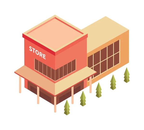 Edificio de la tienda Composición isométrica — Vector de stock