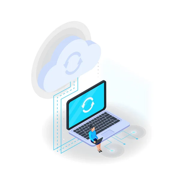 Cloud Connected Laptop összetétel — Stock Vector