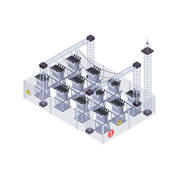 Transformadores eléctricos Composición isométrica — Archivo Imágenes Vectoriales