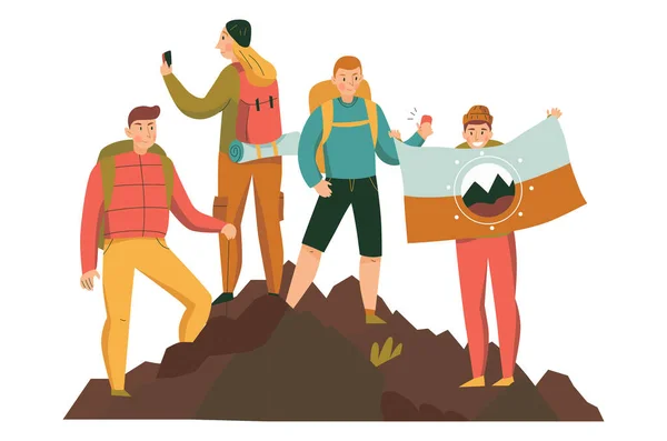 Hikers On Top Composition — Stock Vector