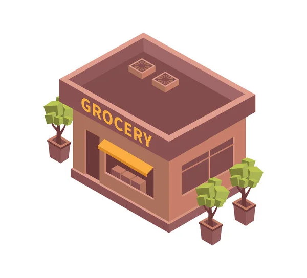 Grocery Building Isometric Composition — Stock Vector