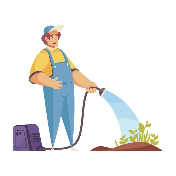 Gardener Watering Ground Composition — 图库矢量图片