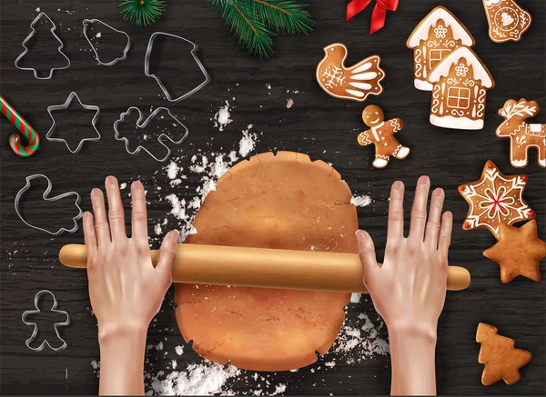 Biscuits de Noël réalistes Composition pâtissière — Image vectorielle