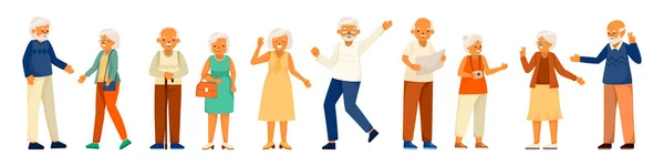 Cartoon Elderly People Happy Life Colored Composition — Stock Vector