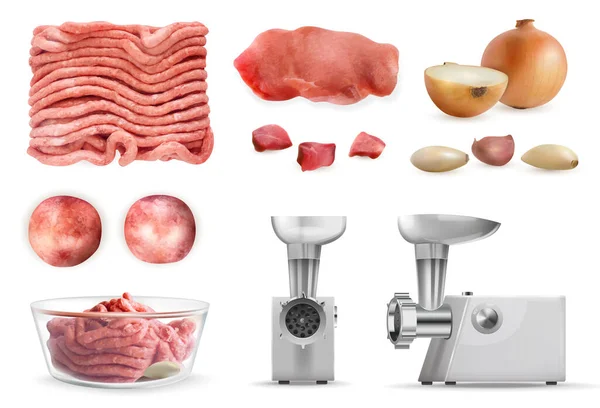 Realistická sada Forcemeat Meat — Stockový vektor