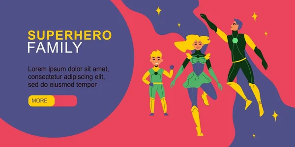 Superhero Family Horizontal Banner — 图库矢量图片