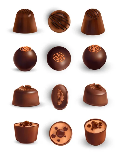 Conjunto de iconos de chocolate realista — Vector de stock