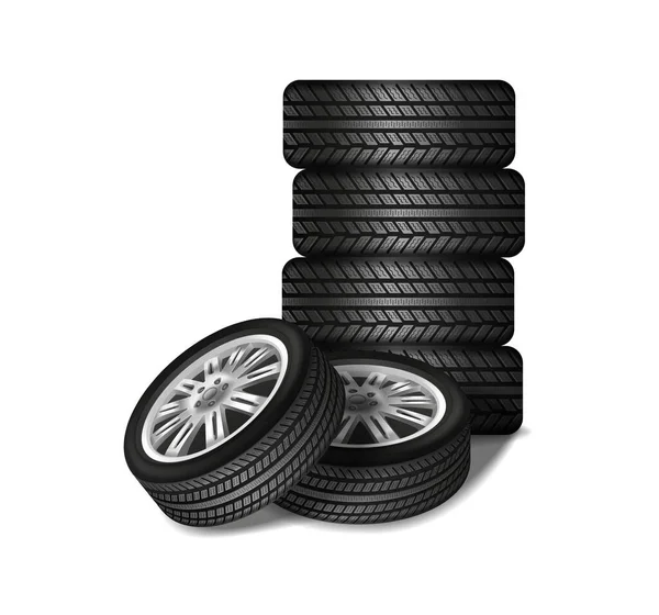 Tires Realistic Monochrome Composition — Stock Vector