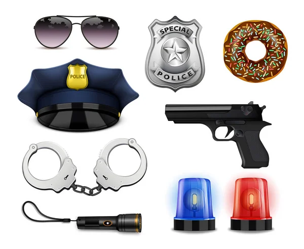 Equipamento policial Conjunto de ícones — Vetor de Stock