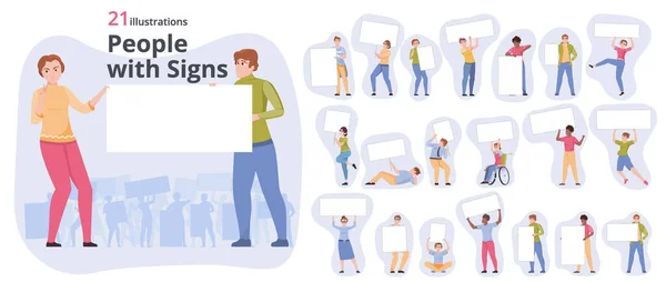 Conjunto de personas con banners — Vector de stock