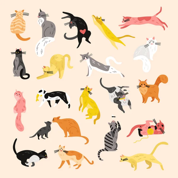 Varios gatos icono conjunto — Vector de stock