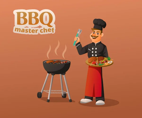 Meester Chef Bbq Cartoon Compositie — Stockvector
