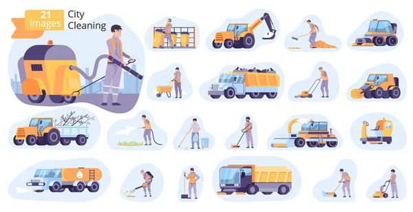 Conjunto de iconos de limpieza de ciudad — Vector de stock