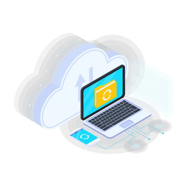 Laptop Cloud Folder Composition — Stock Vector