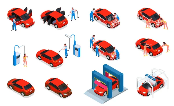 Isometrisches Symbolset für Autowaschanlagen — Stockvektor